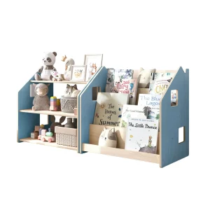 Ensemble - Bibliothèque enfant + Étagère à jouets - Couleur bleu clair / rose