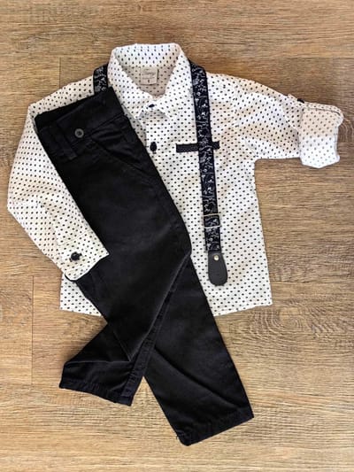 Ensemble cérémonie garçon chemise, pantalon, bretelles dernière taille 1 ans ref 7108 – Image 2