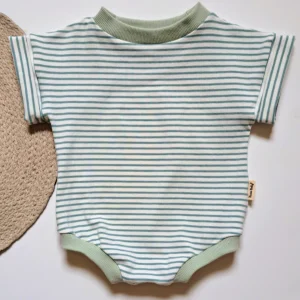 Pull Cache-Couche à manches courtes - Ligné Bleu-Vert