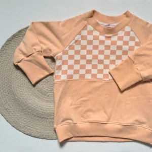 Chandail Raglan - Colorblock Checkers Corail - 2-3 T
