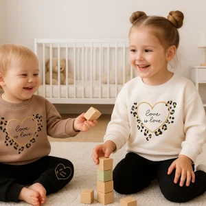 Ensemble de jogging rembourré fille "Love is Love" léopard taille de 1 à 4 ans ref 0748