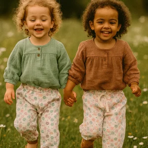 Ensemble fille gaze de coton blouse et pantalon fluide ref 2613