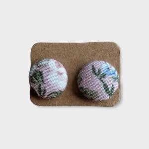 Petites boucles d'oreilles boutons - Rose Fleuri