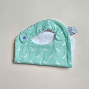 Bavoir en coton bio Licornes menthe