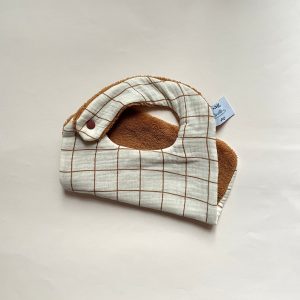 Bavoir à carreaux beige et camel en double gaze