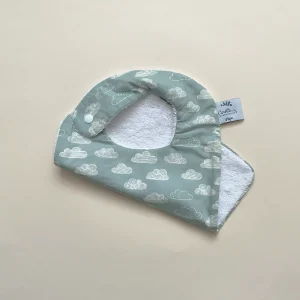 Bavoir en coton bio Nuages bleu céladon