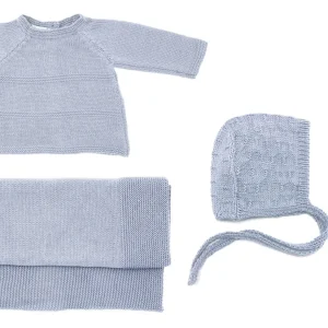 Ensemble naissance Petit Cœur – brassière, couverture et béguin