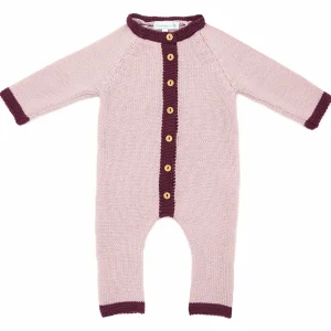 Combinaison bébé Iris rose en laine mérinos
