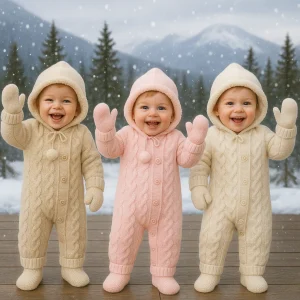 Combinaison Unisexe bébé hiver avec capuche moufles et chaussettes 100% laine et coton ref 703