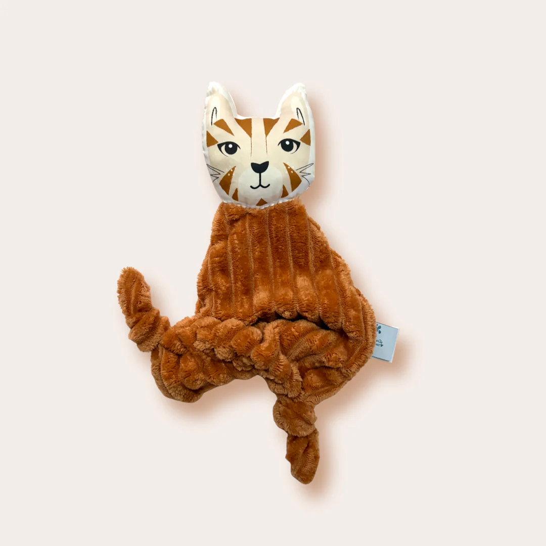 Doudou Chat en velours côtelé camel personnalisable