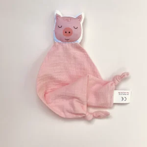 Doudou Cochon en double gaze rose blush personnalisable