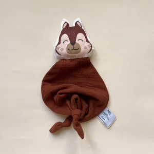 Doudou Écureuil en double gaze toffee personnalisable