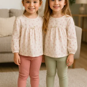 Ensemble fille fleuri en gaze de coton taille de 3 à 6 ans – Confort et style au quotidien 5608