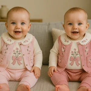 Ensemble bébé fille col Claudine brodé taille 0 à 6 mois coton ref 1319