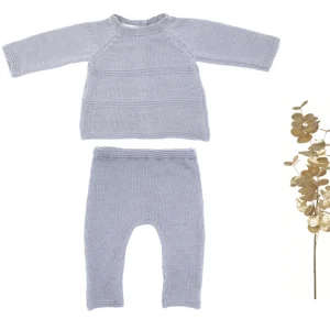 Ensemble Prématuré Petit Chat gris-bleu laine mérinos