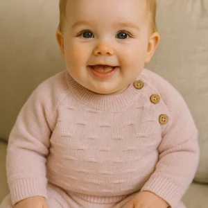 Ensemble bébé fille laine chaud rose taille de 3 à 9 mois 100% laine ref 0047