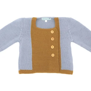 Gilet bébé Tichat gris & brun-doré en laine mérinos