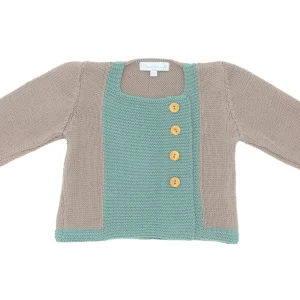 Gilet bébé Tichat taupe & vert en laine mérinos
