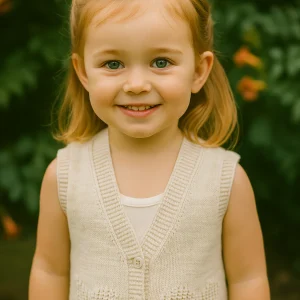 Gilet coton fille beige sans manches dernière taille 4 ans motif cœur ref 1006