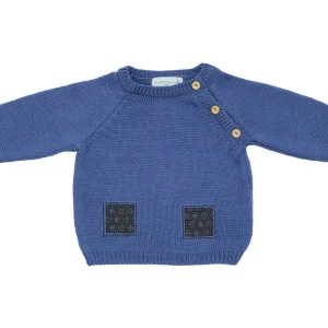 Pull Bébé Patou bleu en laine mérinos