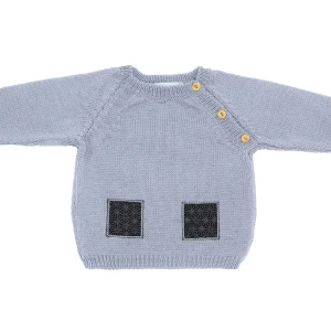 Pull Bébé Patou gris-bleu laine mérinos