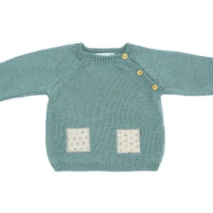 Pull Bébé Patou vert laine mérinos