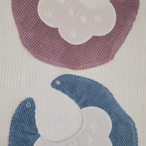 Bavoir bébé, lot de 2 en coton côtelé vieux rose et bleu ref 039