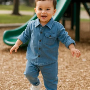 Ensemble bébé garçon effet jean coton taille de 6 à 18 mois ref 0259