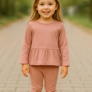 Ensemble fille en coton tunique + legging côtelé rose taille de 2 à 5 ans ref 9726